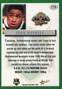2000 Select #118 John Hopoate Back